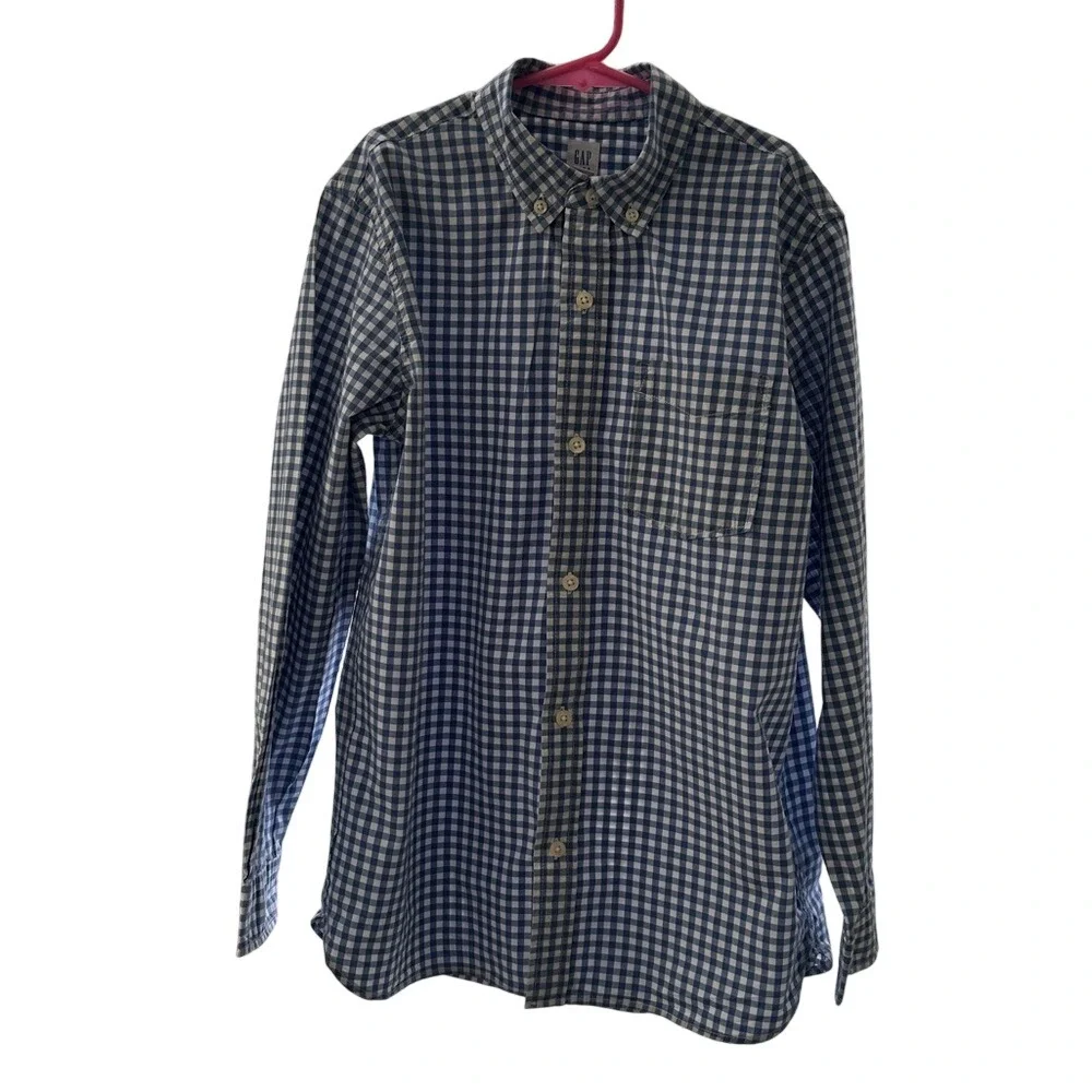 Gap Kids Long Sleeve‎ Gingham Button Down Shirt Size XL 12 Blue White Casual